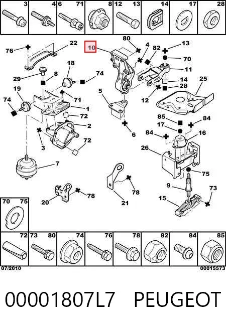 Soporte de motor trasero 00001807L7 Peugeot/Citroen