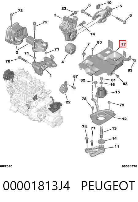 Soporte de la caja de cambios 00001813J4 Peugeot/Citroen