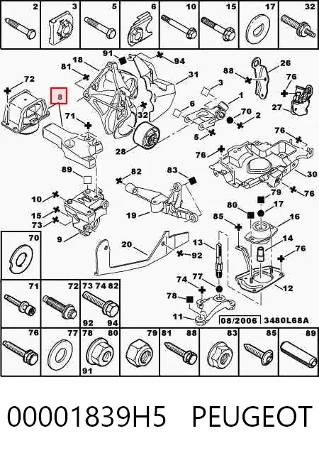 Soporte de motor derecho 00001839H5 Peugeot/Citroen