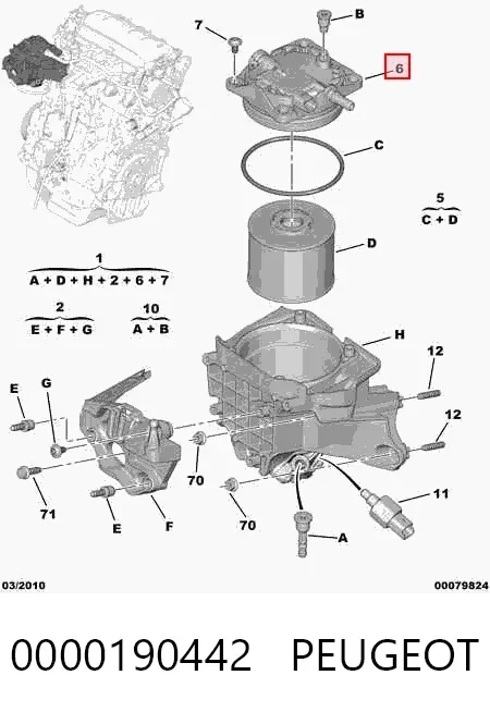 Tapa de la carcasa del filtro de combustible 0000190442 Peugeot/Citroen