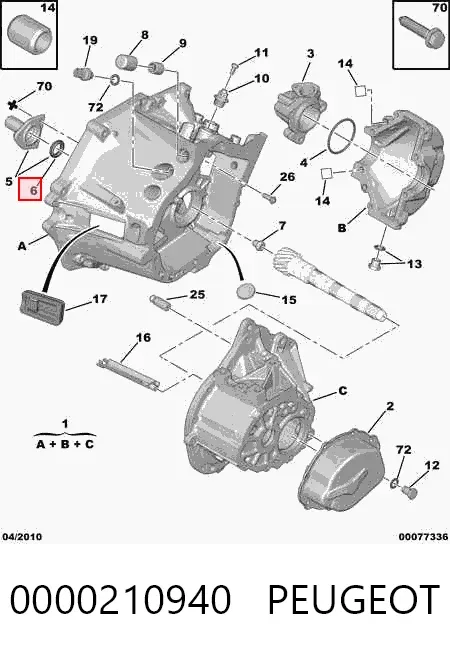 Retén del eje primario de la transmisión 0000210940 Peugeot/Citroen
