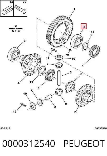 Cojinete del diferencial del eje delantero 0000312540 Peugeot/Citroen