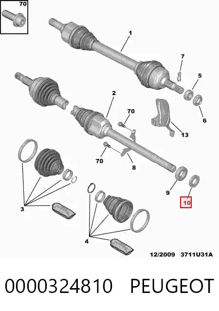 Anillo de retén del rodamiento intermedio del semieje delantero 0000324810 Peugeot/Citroen