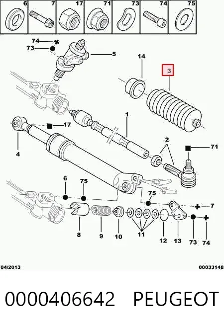 Guardapolvo de dirección izquierdo (cremallera) 0000406642 Peugeot/Citroen
