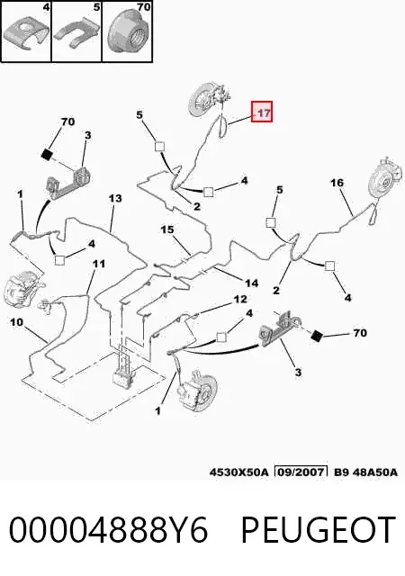 Tubo de freno trasero derecho 00004888Y6 Peugeot/Citroen