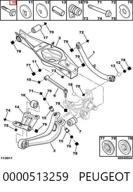 Perno interior del brazo de caída trasero 0000513259 Peugeot/Citroen