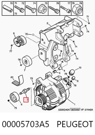 Perno del alternador PEUGEOT 00005703A5