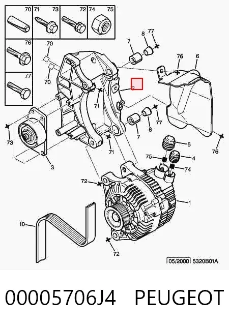 Soporte del alternador 00005706J4 Peugeot/Citroen