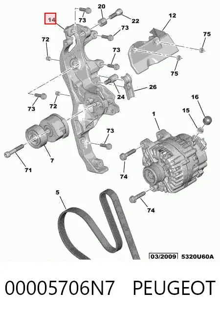 Soporte del alternador 00005706N7 Peugeot/Citroen