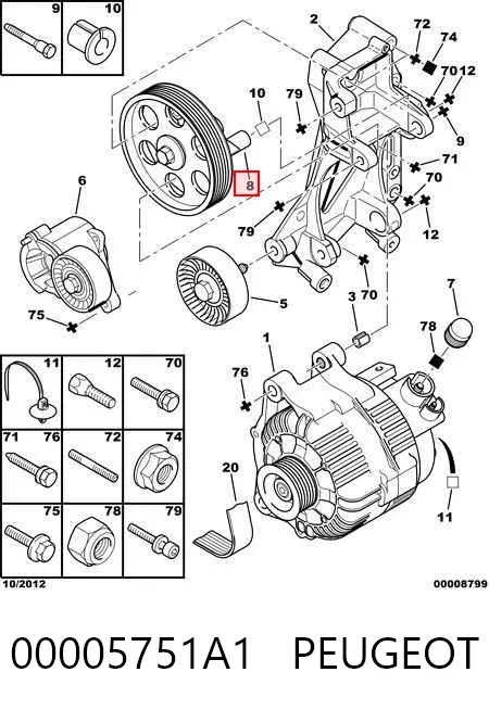 Polea inversión / guía, correa poli V 00005751A1 Peugeot/Citroen