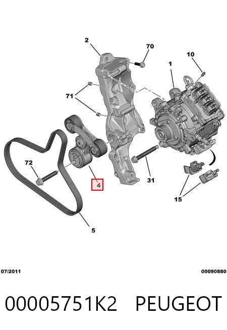 Tensor de correa poli V 00005751K2 Peugeot/Citroen