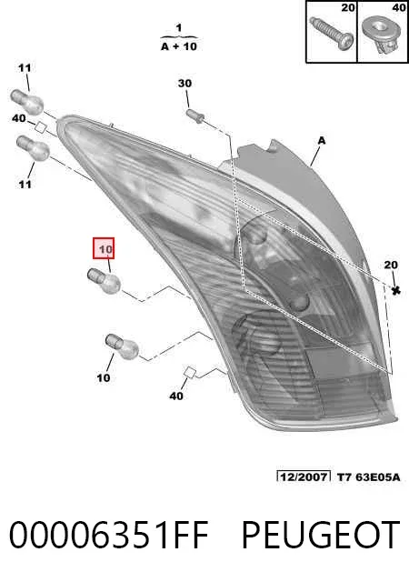 Piloto trasero derecho 00006351FF Peugeot/Citroen