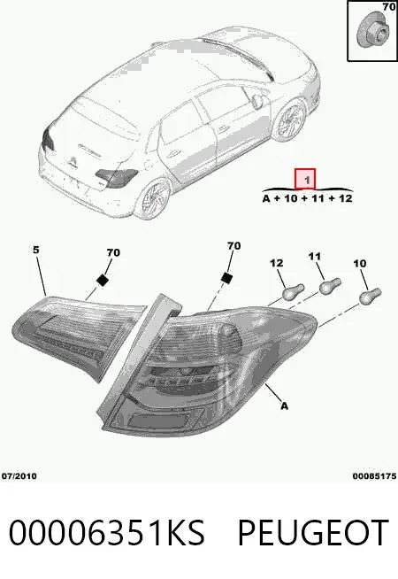 Piloto trasero exterior derecho 00006351KS Peugeot/Citroen