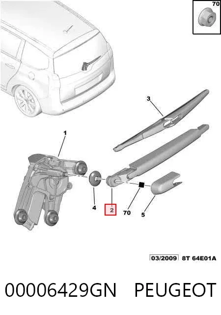 Brazo del limpiaparabrisas, trasero 00006429GN Peugeot/Citroen