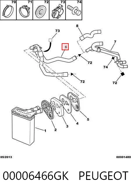 Manguera doble del radiador de la calefacción 00006466GK Peugeot/Citroen