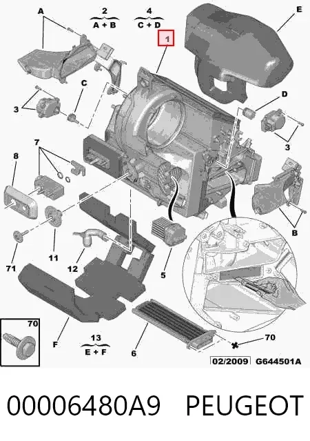 Caja del evaporador del aire acondicionado 00006480A9 Peugeot/Citroen