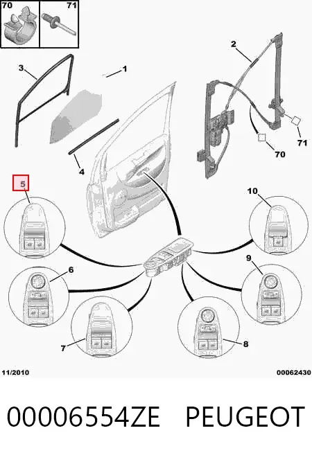Interruptor de elevalunas delantera izquierda 00006554ZE Peugeot/Citroen