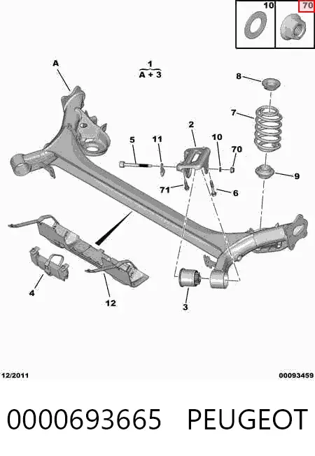Tuerca de fijación de viga trasera del subchasis 0000693665 Peugeot/Citroen