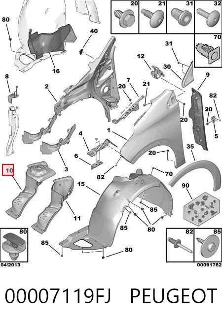 Arco de guardabarros delantero izquierdo 00007119FJ Peugeot/Citroen