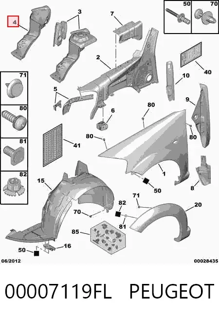 Arco de guardabarros delantero izquierdo 00007119FL Peugeot/Citroen