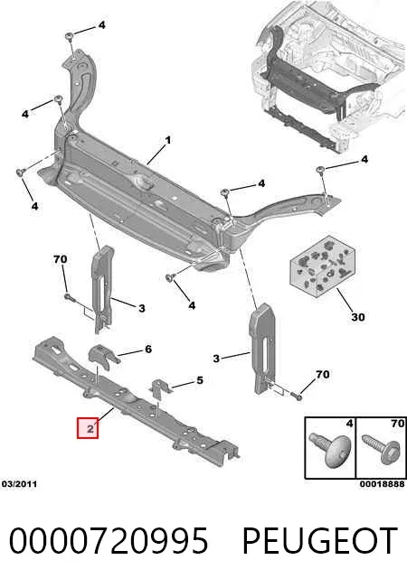 Soporte inferior del radiador (panel de montaje de faros) 0000720995 Peugeot/Citroen