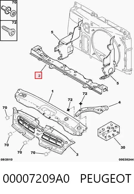 Soporte inferior del radiador (panel de montaje de faros) 00007209A0 Peugeot/Citroen