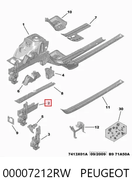 Larguero delantero izquierdo del bastidor 00007212RW Peugeot/Citroen