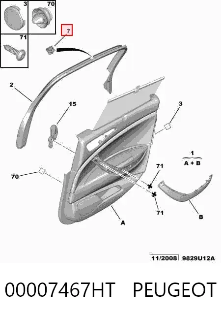 Gancho de la cortinilla parasol de la puerta 00007467HT Peugeot/Citroen