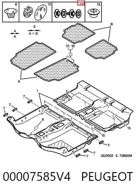 Fijaciones para juego de alfombrillas interiores 00007585V4 Peugeot/Citroen