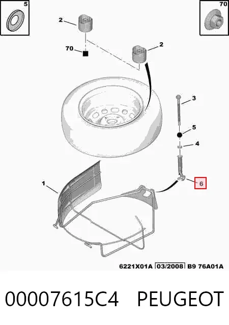 Gancho de sujeción de la rueda de repuesto 00007615C4 Peugeot/Citroen