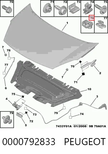 Fijador del soporte del capó 0000792833 Peugeot/Citroen