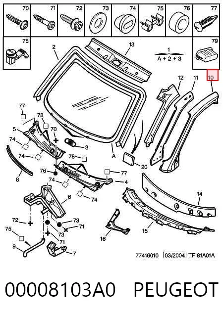 Moldura exterior del pilar delantero derecho 00008103A0 Peugeot/Citroen