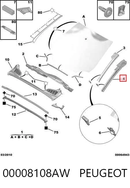 Moldura exterior del pilar delantero derecho 00008108AW Peugeot/Citroen