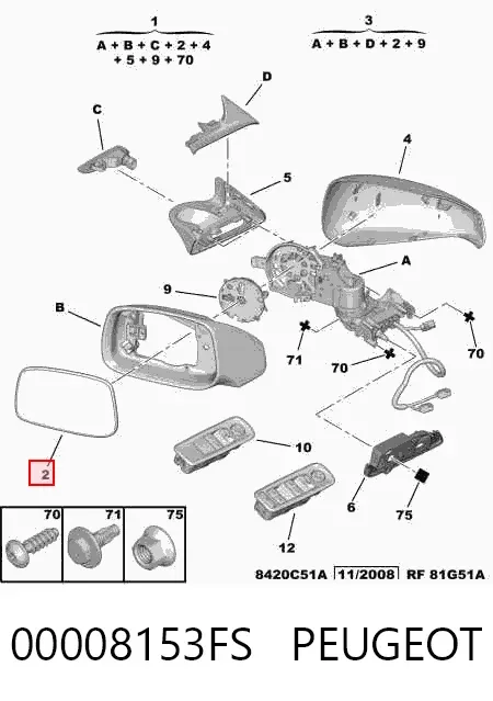 Espejo de retrovisor izquierdo 00008153FS Peugeot/Citroen