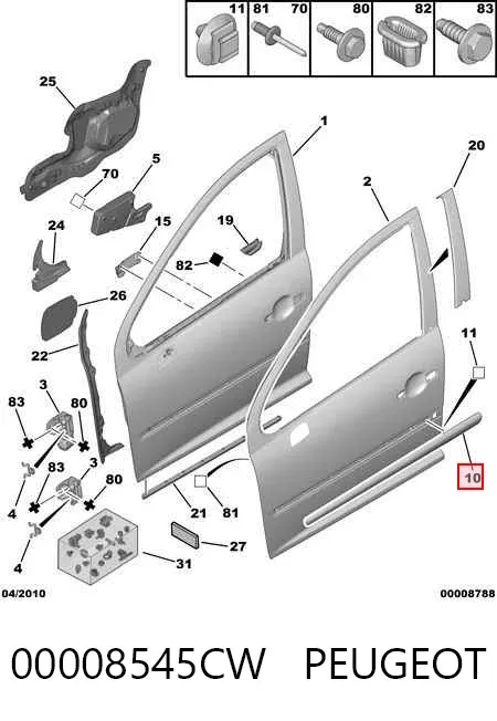 Moldura de puerta delantera derecha 00008545CW Peugeot/Citroen