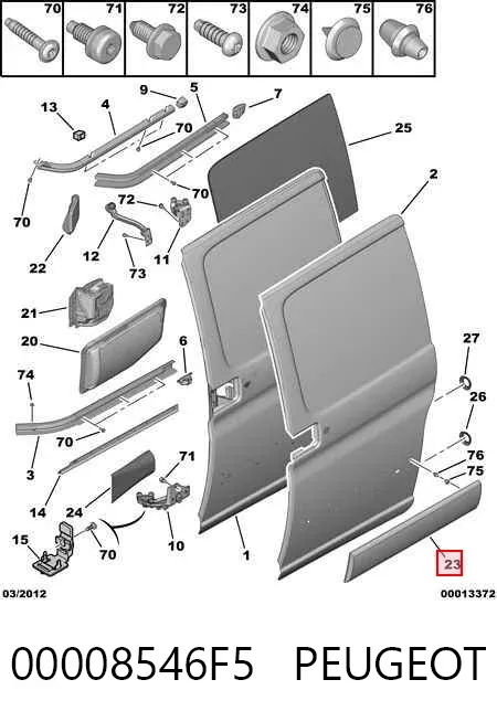 Moldura inferior de puerta trasera derecha 00008546F5 Peugeot/Citroen