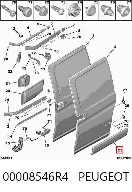 Moldura de puerta trasera derecha 00008546R4 Peugeot/Citroen