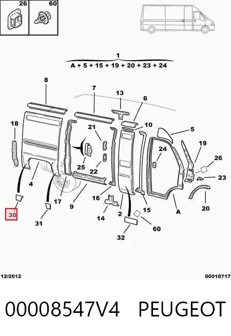Moldura de salpicadera trasera derecha 00008547V4 Peugeot/Citroen