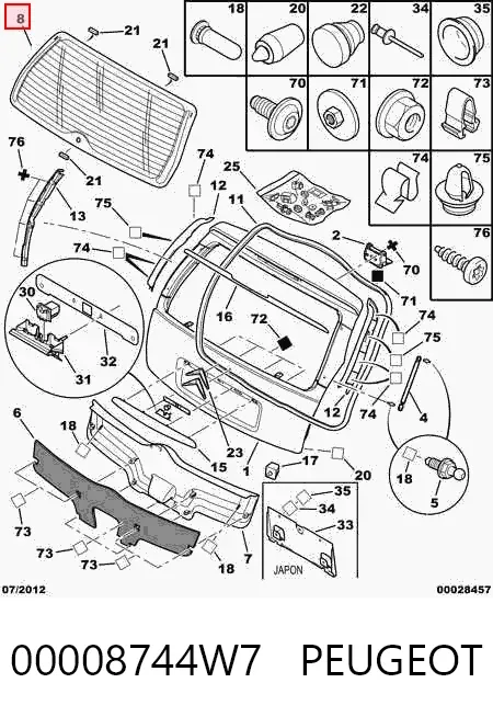 Cristal de el maletero, 3/5 puertas traseras (trastes) 00008744W7 Peugeot/Citroen