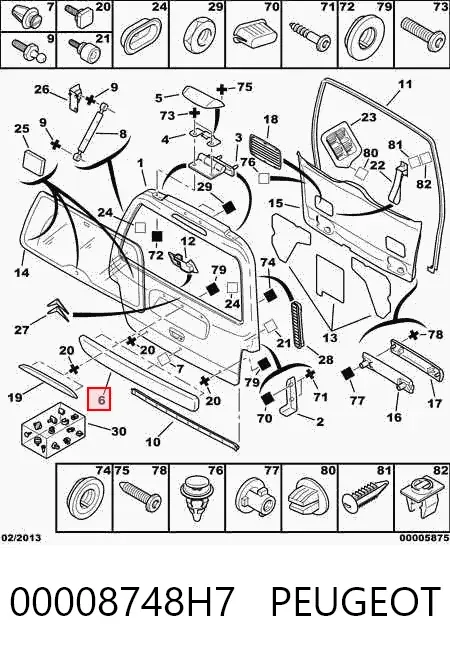 Moldura de la puerta trasera 00008748H7 Peugeot/Citroen