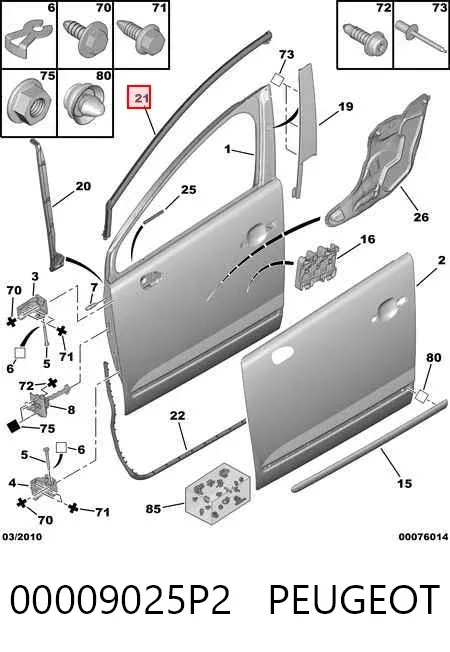 Moldura superior de puerta delantera derecha 00009025P2 Peugeot/Citroen