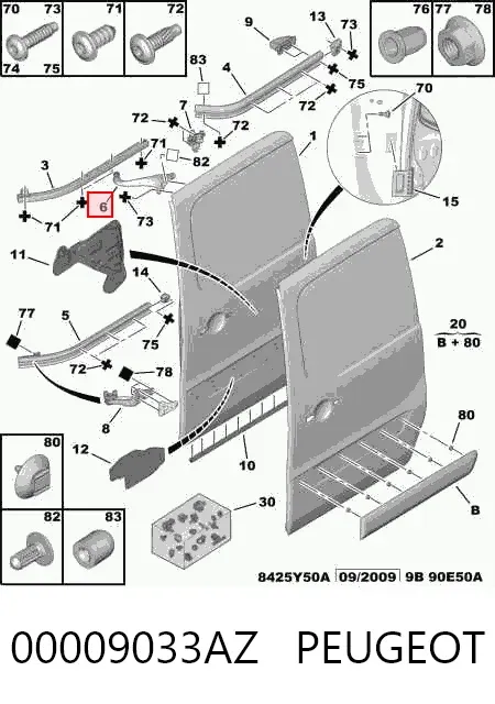 Rodillo superior izquierdo de puerta corrediza 00009033AZ Peugeot/Citroen
