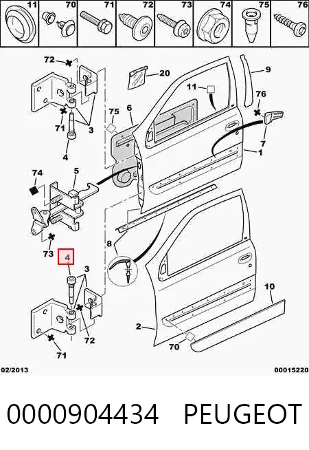 Pasador de bisagra de puerta 0000904434 Peugeot/Citroen