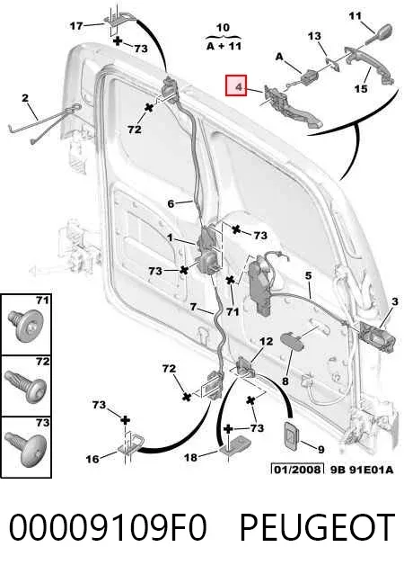 Soporte de manija exterior de puerta trasera izquierda 00009109F0 Peugeot/Citroen