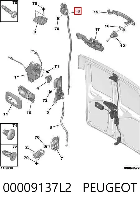 Cerradura de puerta trasera izquierda de doble hoja 00009137L2 Peugeot/Citroen