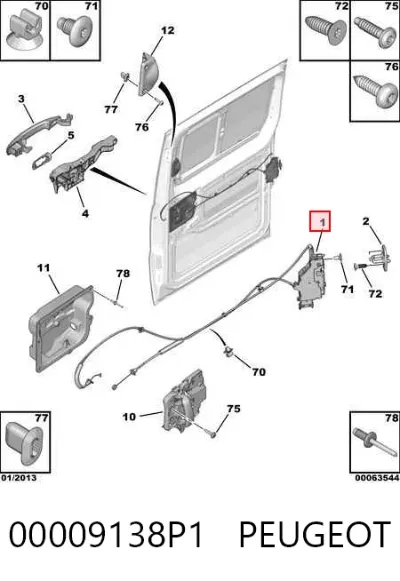 Cerradura de puerta lateral corrediza derecha PEUGEOT 00009138P1
