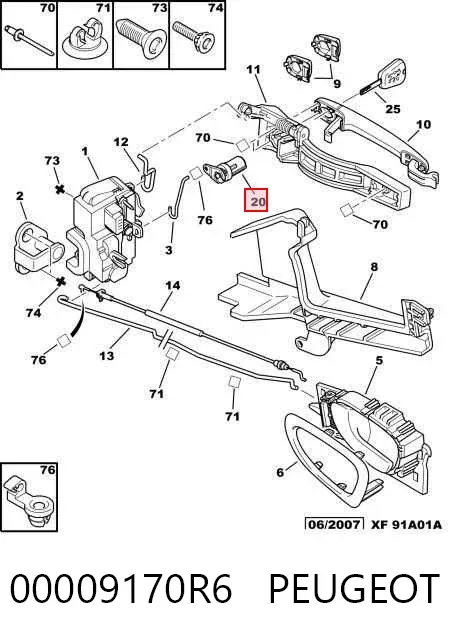 Cilindro de cerradura de puerta delantera izquierda 00009170R6 Peugeot/Citroen
