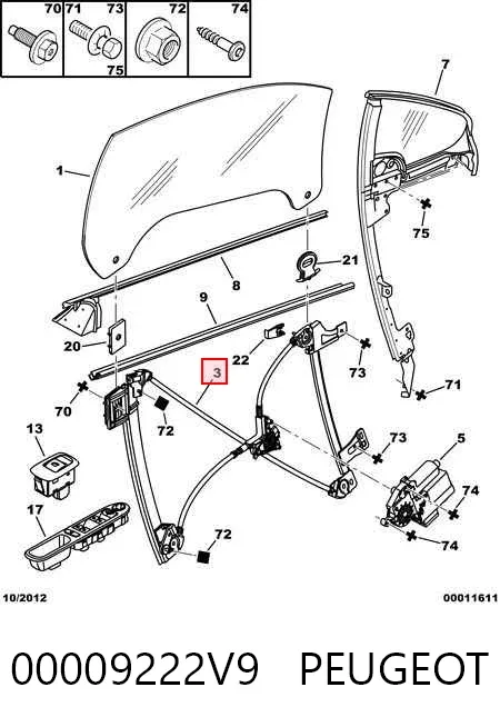 Mecanismo de elevalunas delantero derecha 00009222V9 Peugeot/Citroen