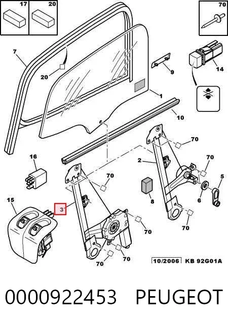 Mecanismo de elevalunas de la puerta trasera derecha 0000922453 Peugeot/Citroen