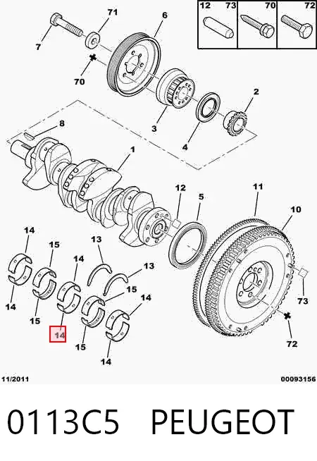 Juego de cojinetes de cigüeñal, estándar, STD 0113C5 Peugeot/Citroen